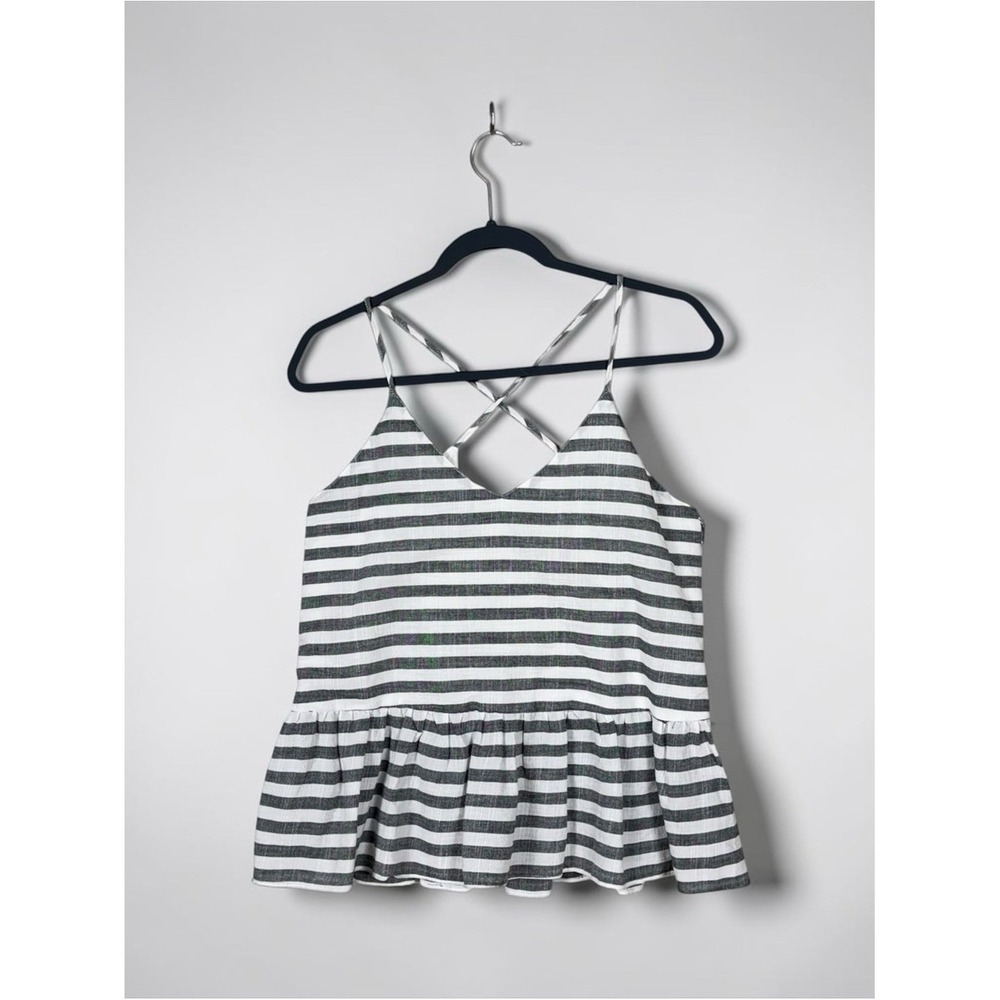 Womens Peplum Striped Tank Small Coastal Euro Summer Indie Nautical Beachy New